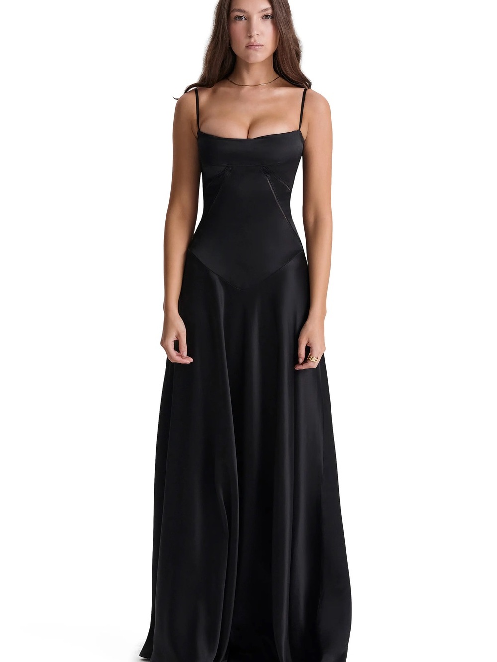 House of CB Black Satin Slip Maxi with Spaghetti Straps